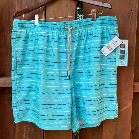 NWT Rainforest Designer Men's Striped Blue Radiance Swim Trunks Size XL